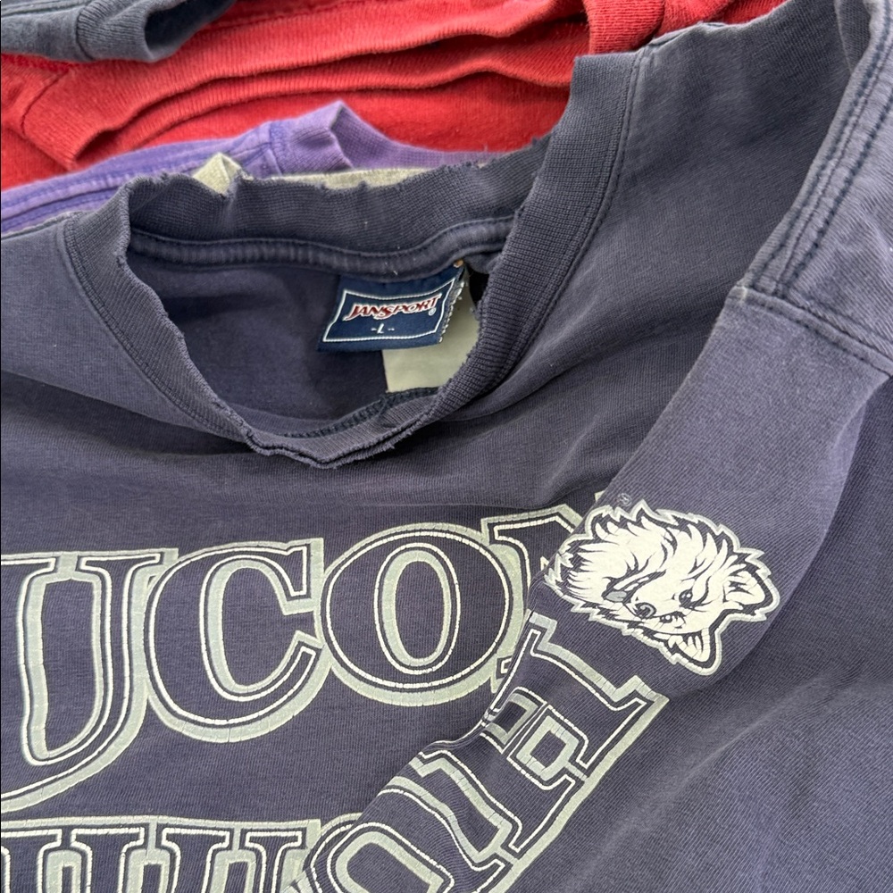 UCONN Huskies Navy Crewneck T-Shirt Vintage jansport l/s L - Picture 4 of 9